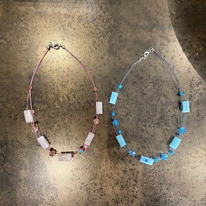 Pink and Blue Artsy Stone Necklaces
